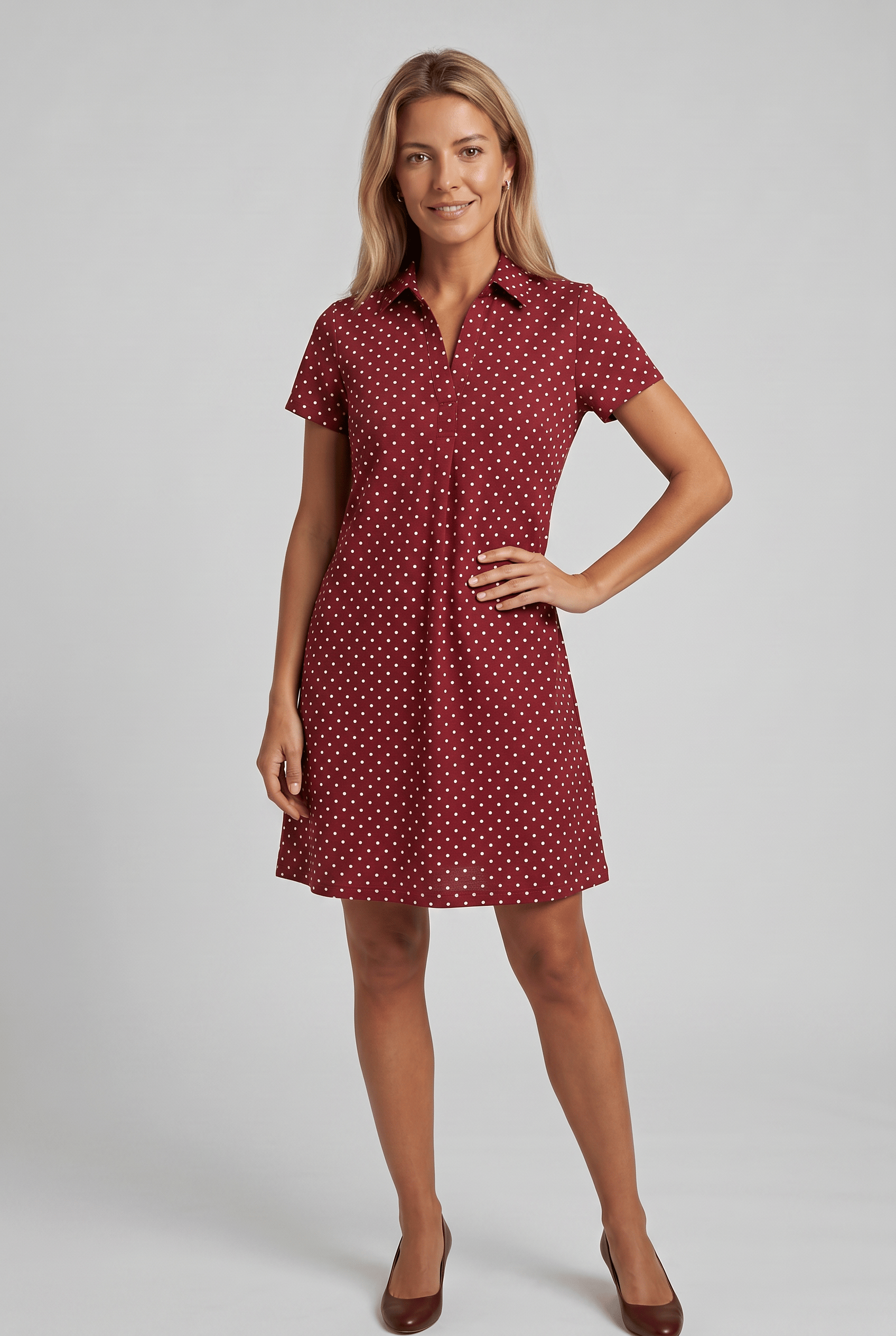 Women's V-Neck Short Sleeve Polka Dot A-Line Dress | Mini