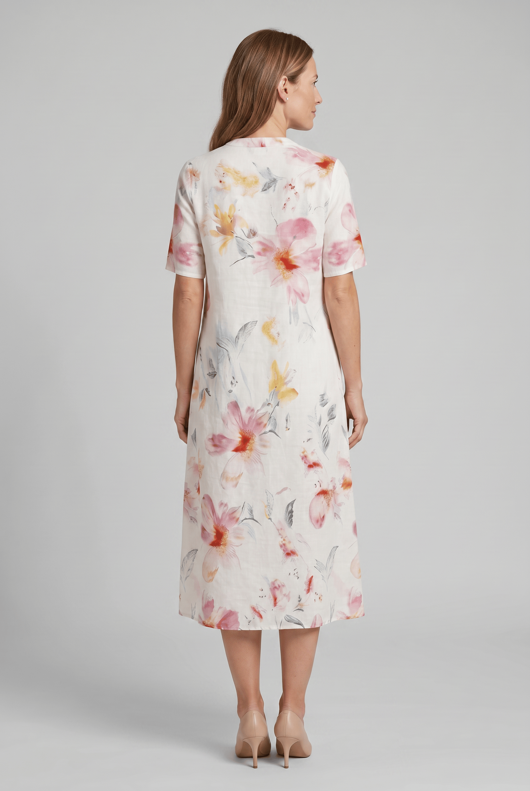Women's V-Neck Short Sleeve Floral A-Line Dress | Maxi