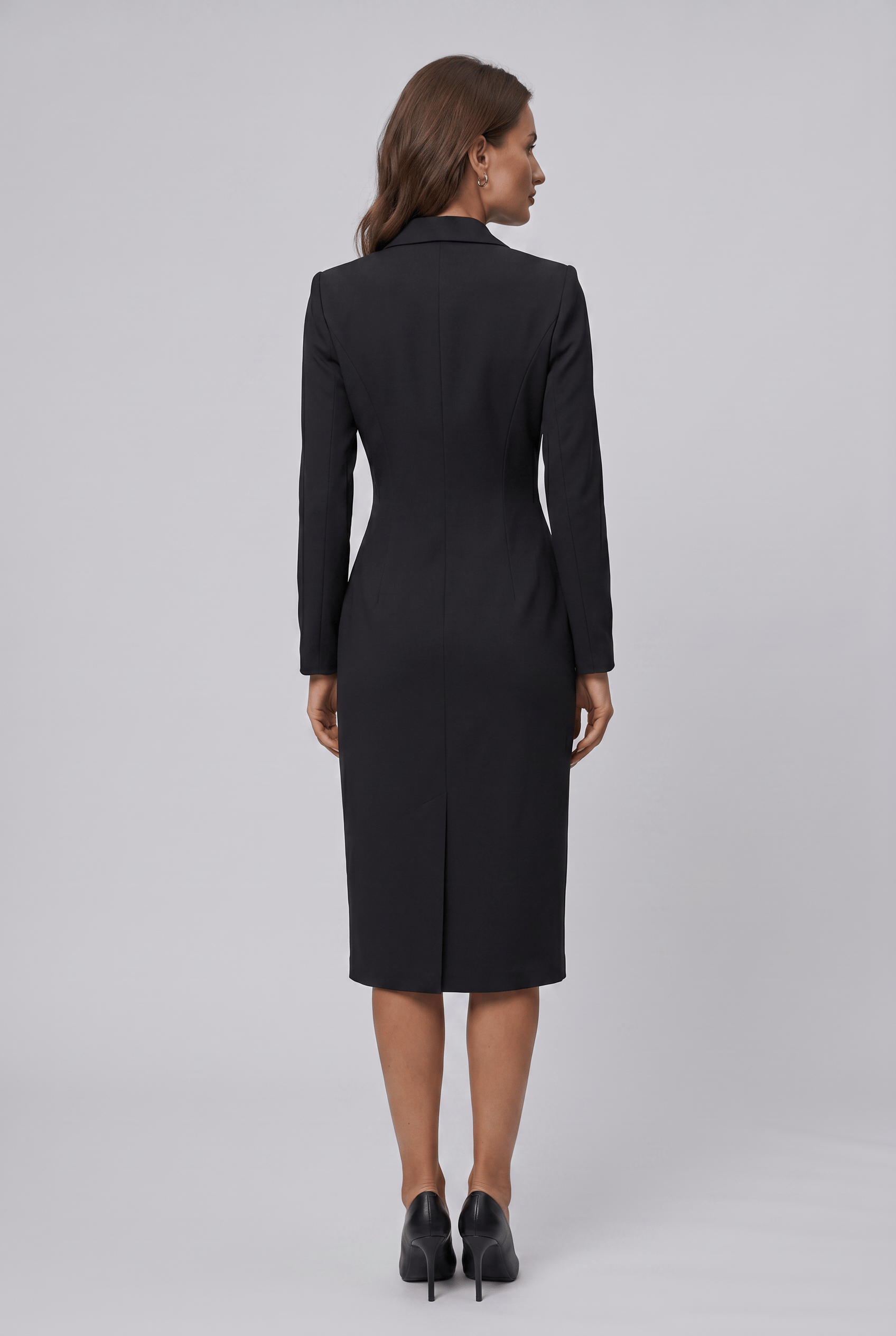 Women's Lapel Collar Long Sleeves Formal Fitted Blazer Dress | Midi