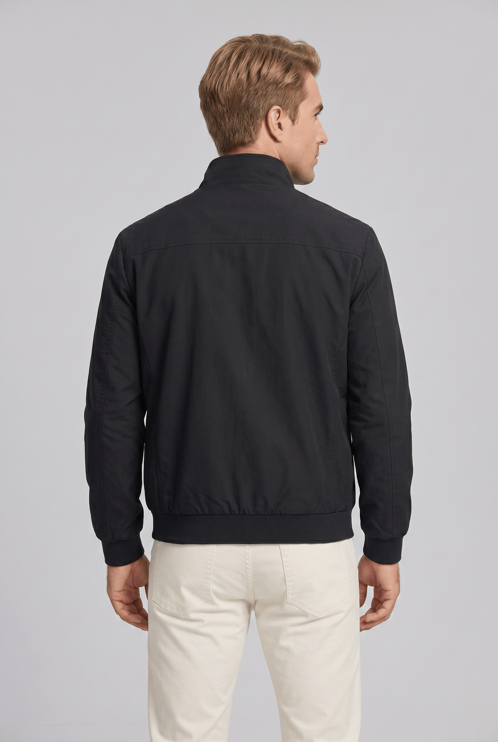 Men's Stand Collar Zipper Ribbed Cuff Jacket | Zip Pockets