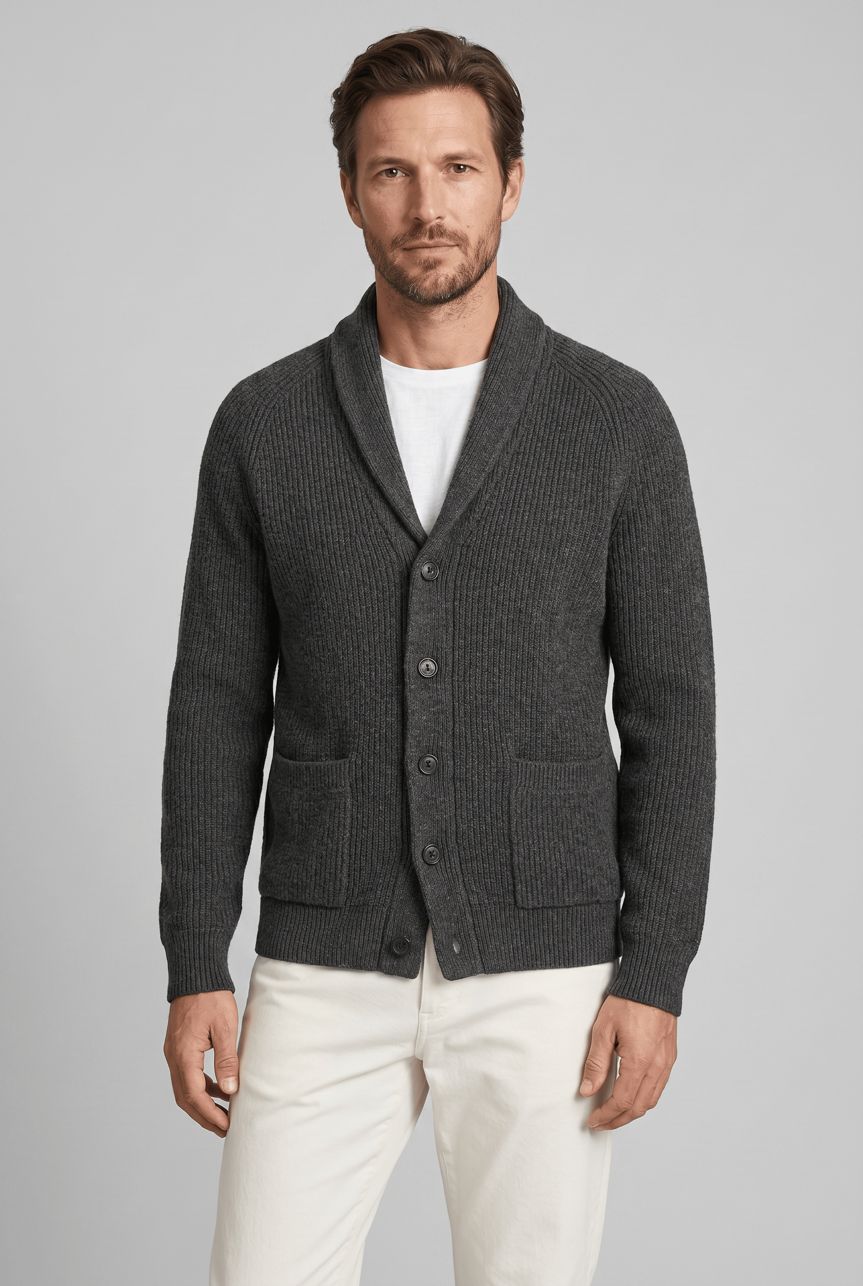 Men’s Collared Ribbed Knit Cardigan | Button Up