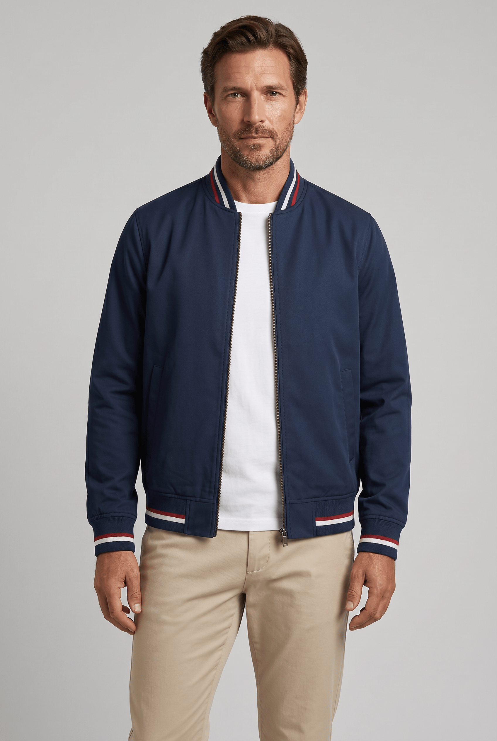 Men’s Classic Bomber Ribbed Trim Jacket | Zip-Up