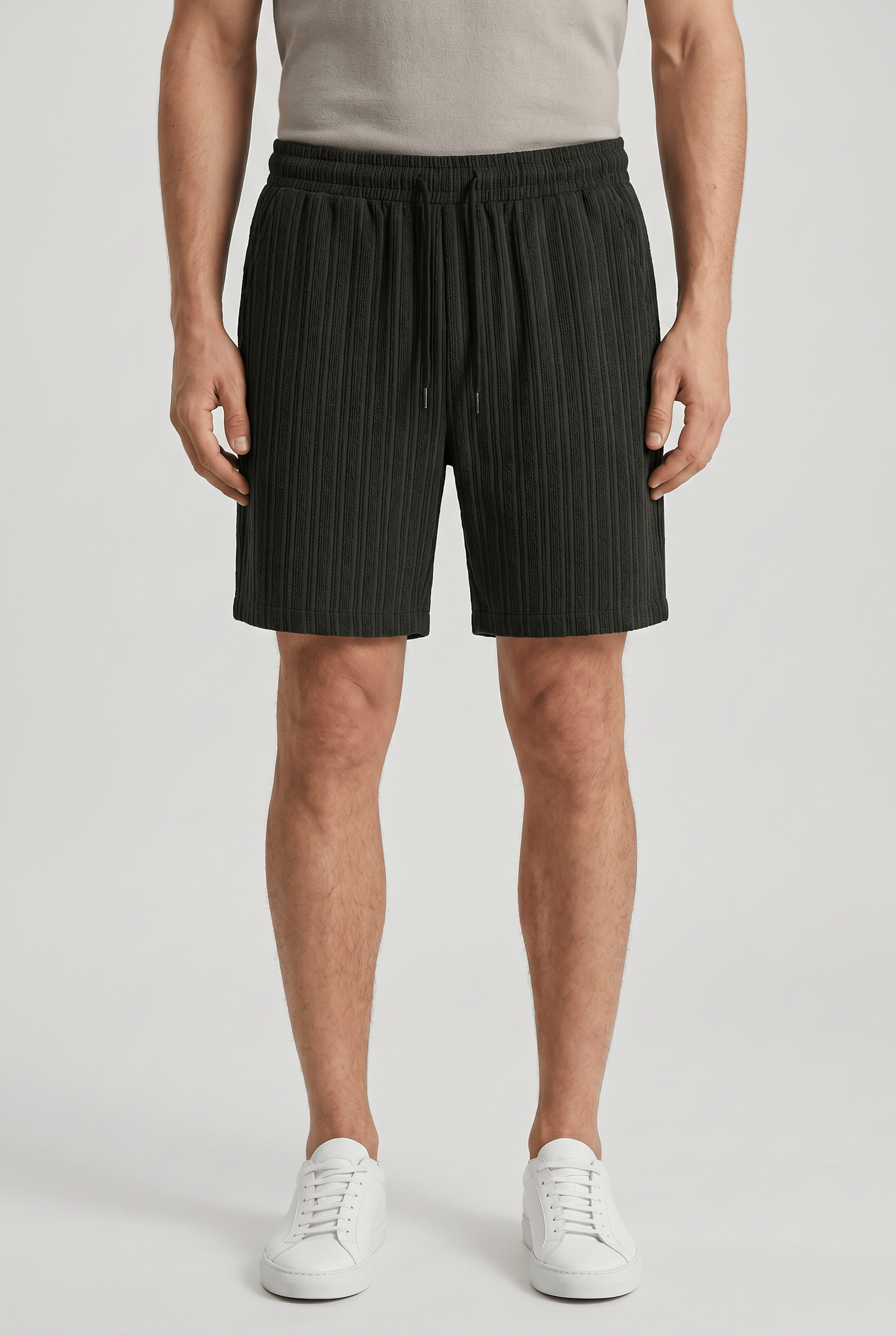 Men’s Ribbed Knit Striped Shorts | Drawstring