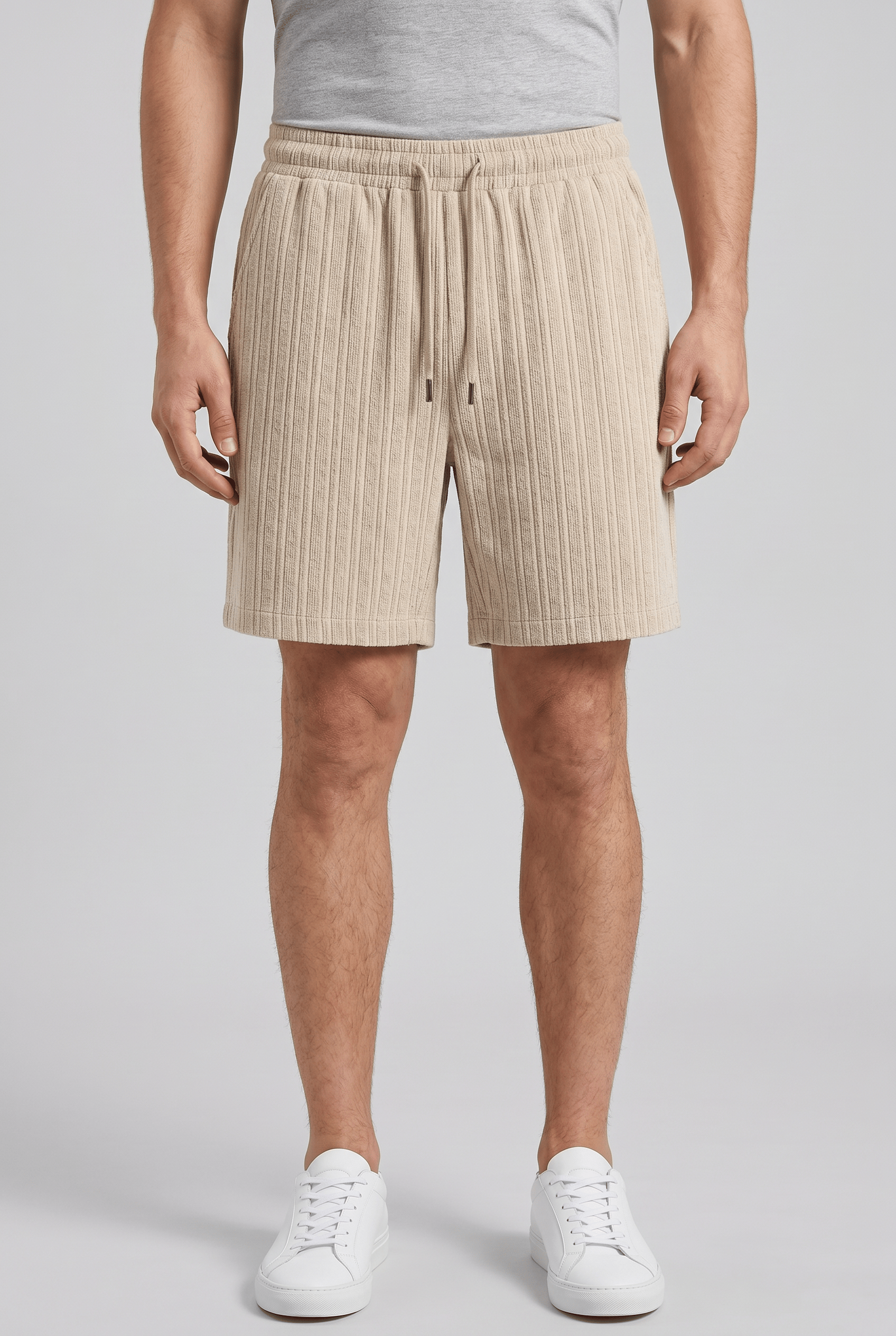 Men’s Ribbed Knit Striped Shorts | Drawstring