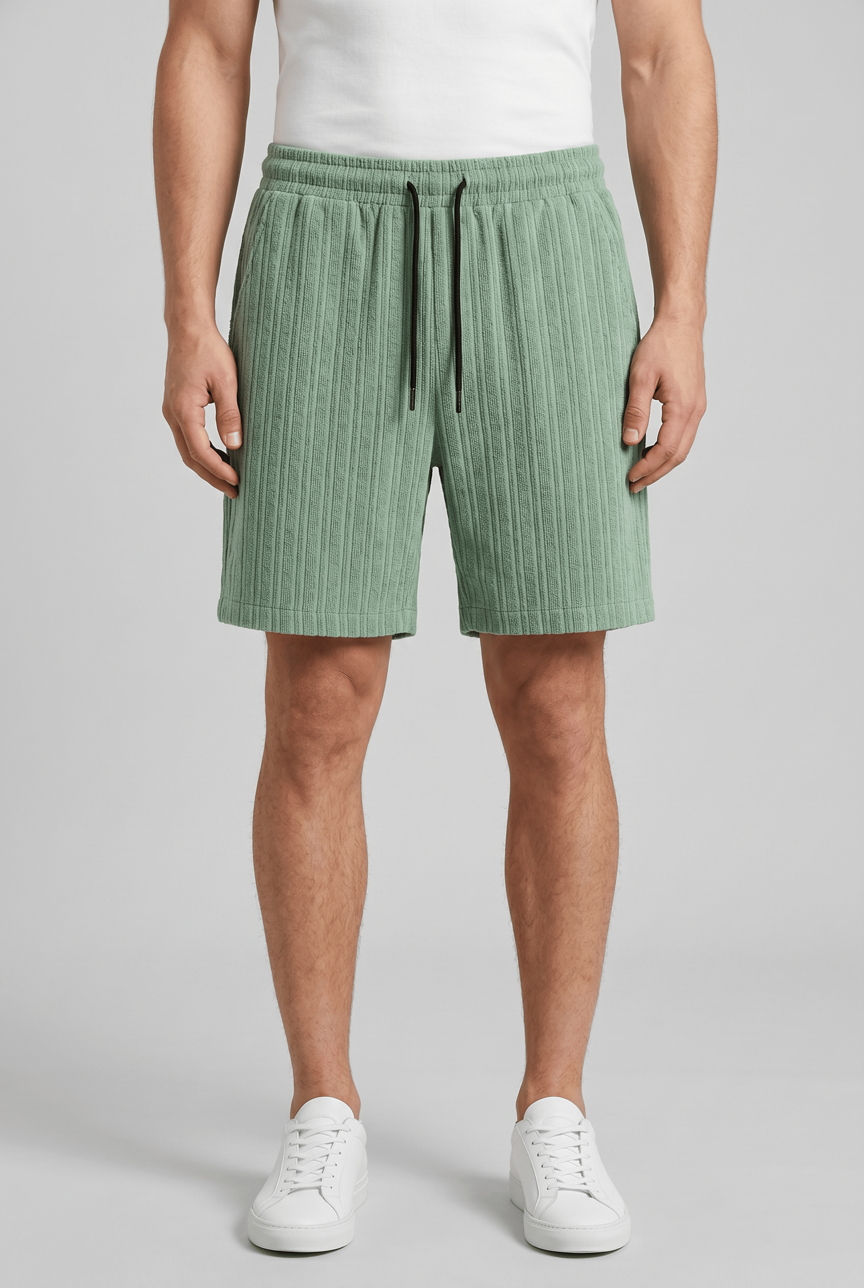 Men’s Ribbed Knit Striped Shorts | Drawstring