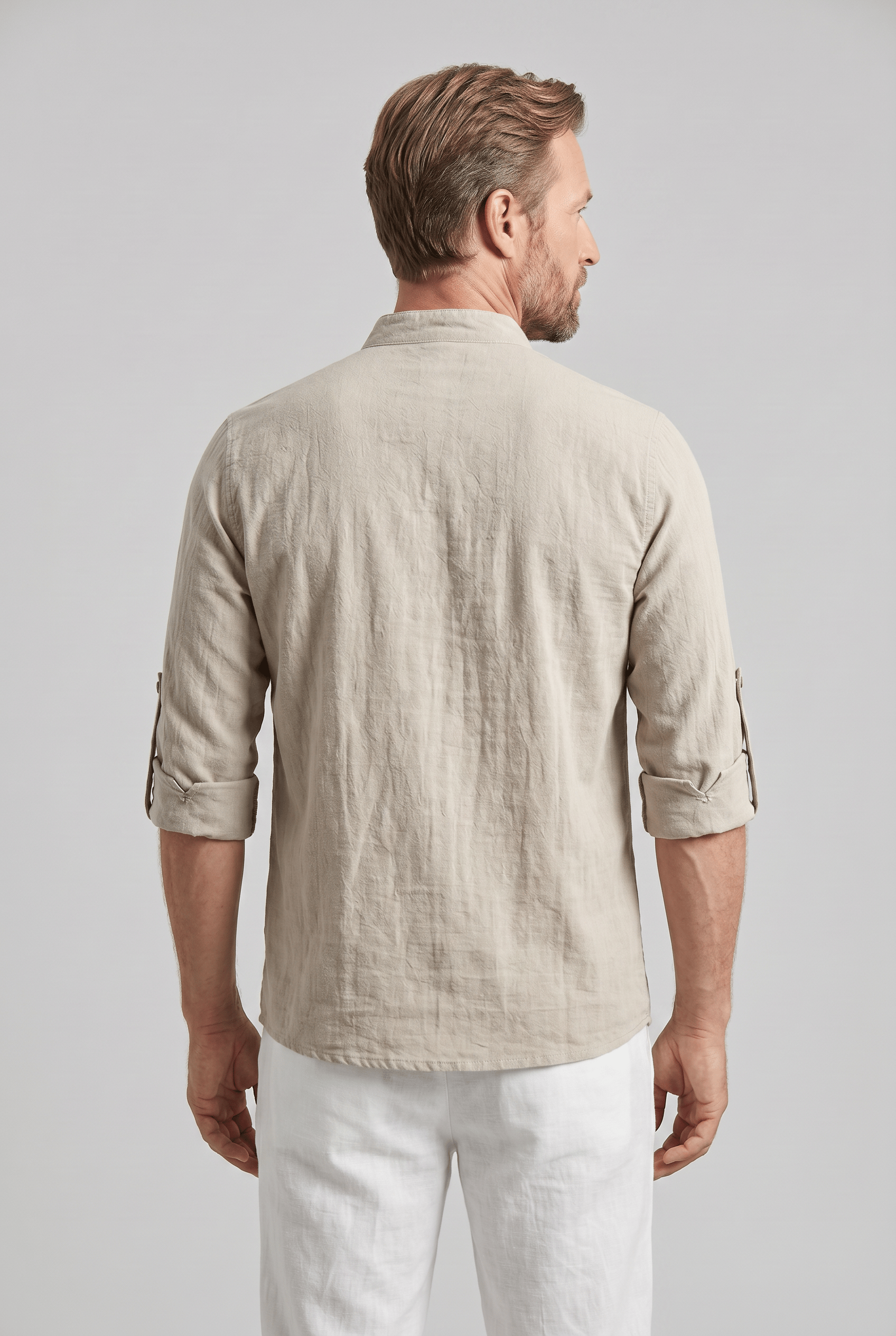 Men’s Lace Up Mandarin Collar 3/4 Sleeves Shirt | Casual