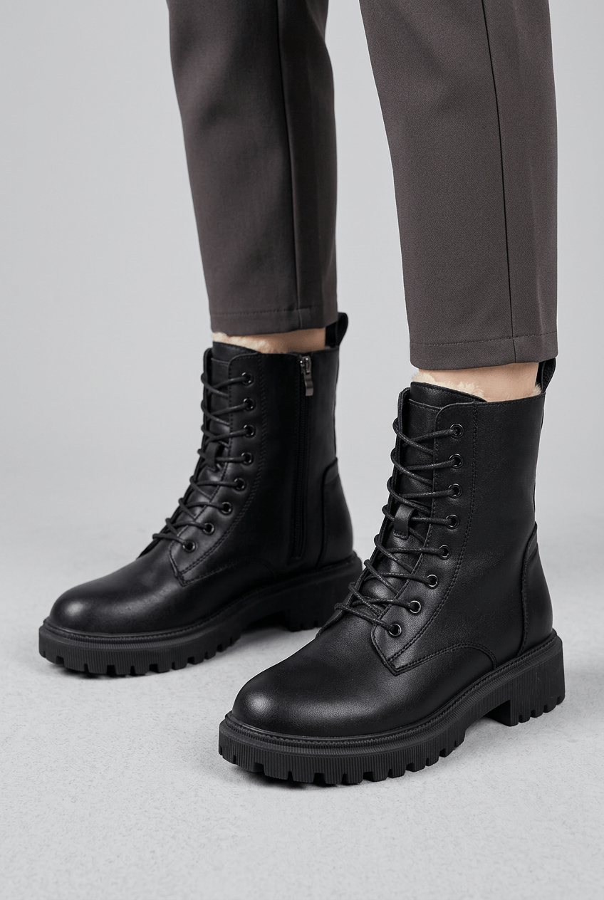 Warm Lined Ankle Boots | Profiled Sole & Zip Fastening