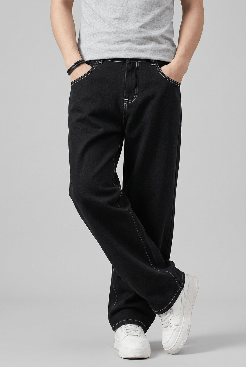 Men's Baggy Jeans | Contrast Stitch & Wide Leg