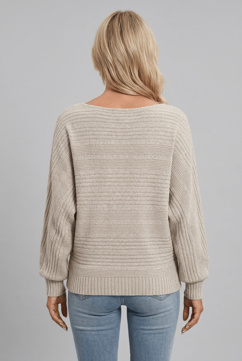Women's Jumper | Striped Boat Neck & Ribbed Cuffs