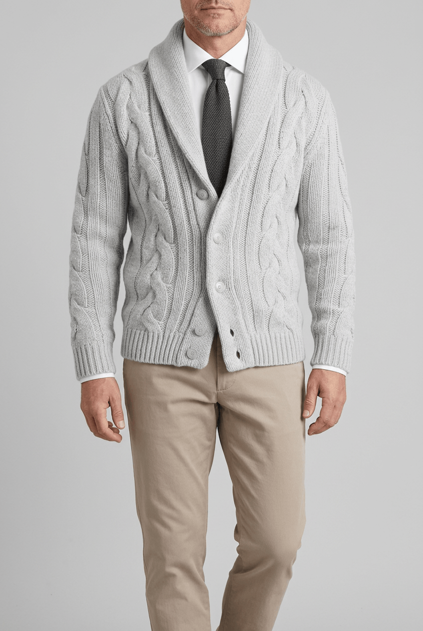 Men's Cable Knit Cardigan | Button Front & Slim Fit