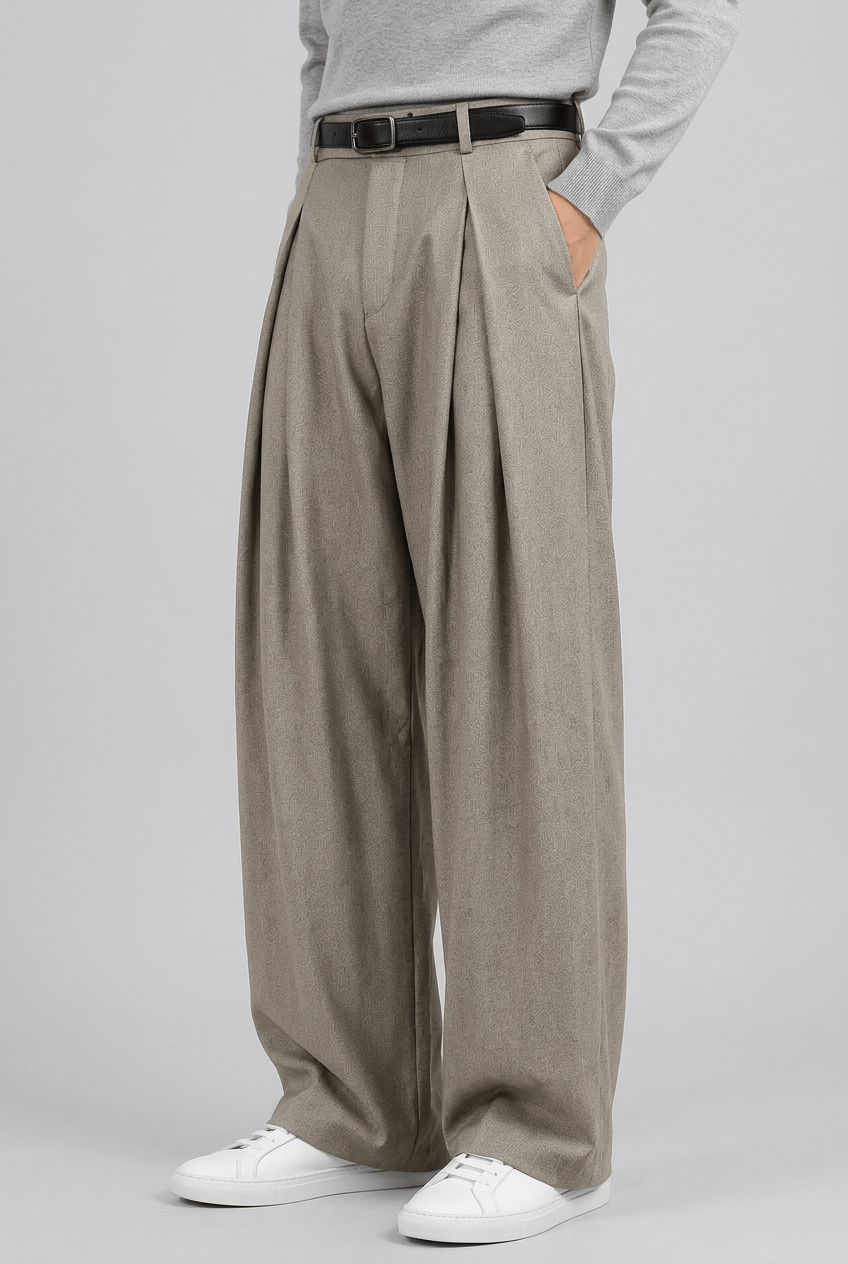 Men's Wide Leg Pleated Trousers | High Waist