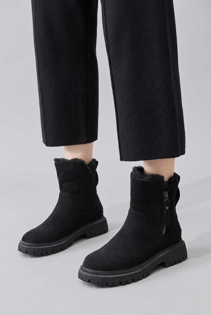 Women's Fur-Lined Boots | Side Zip & Treaded Sole