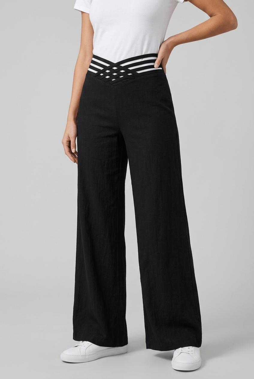 Women's High Rise Wide Leg Trousers | Crossover Cut Out Waist