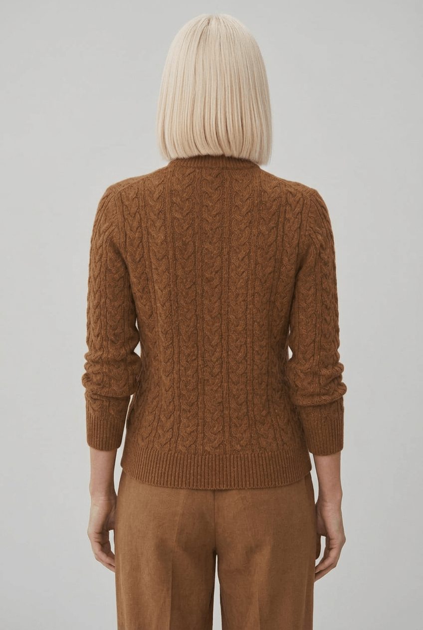 Women's Cable Knit Jumper | Button Stand Collar