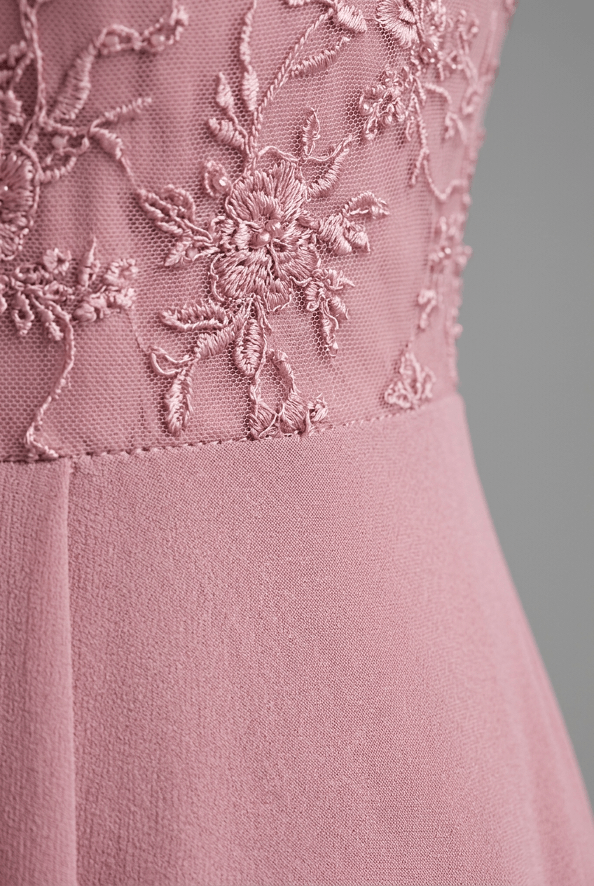 Women's Wedding Guest Dress Midi | Embroidered Illusion Bodice & Cascade Skirt