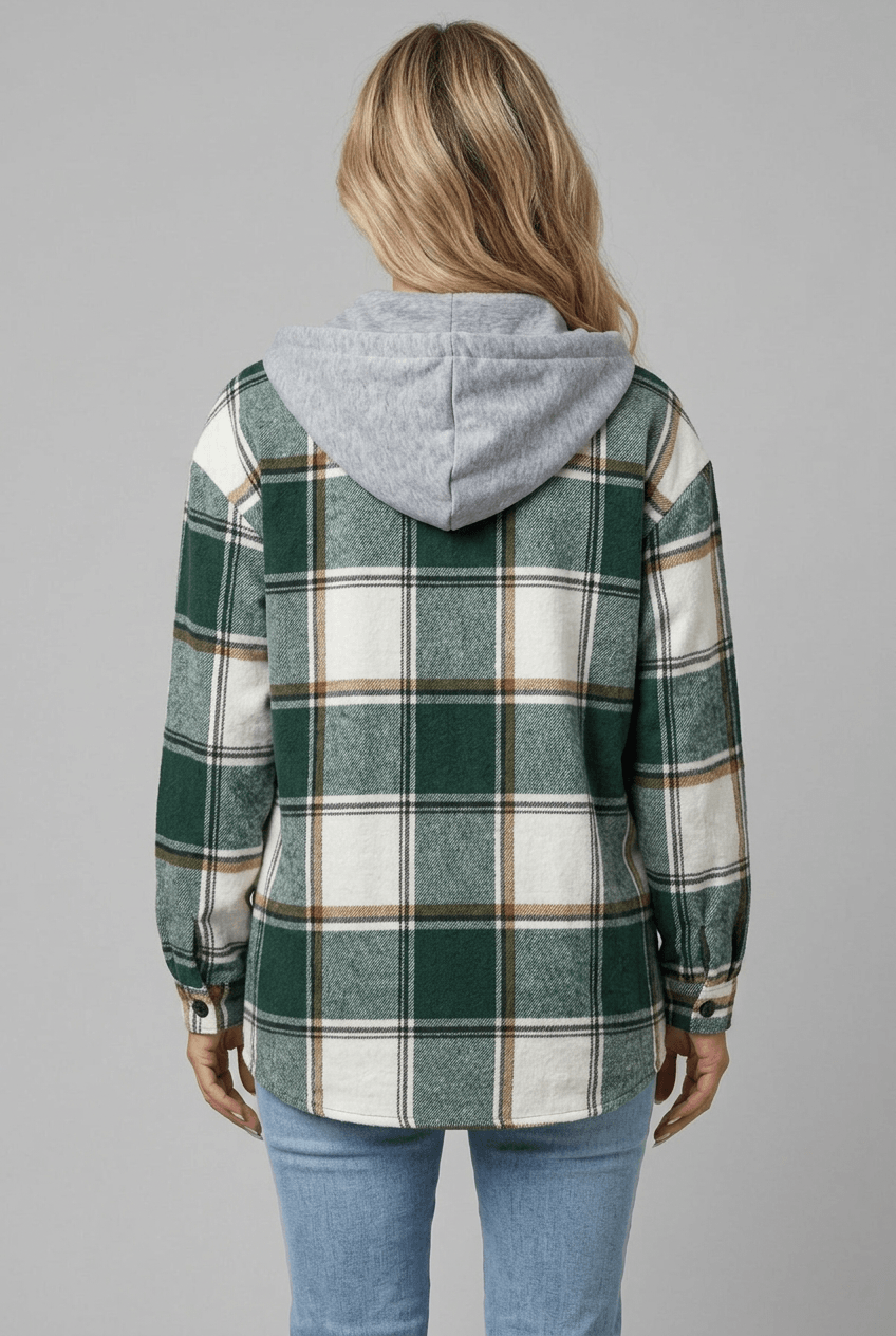 Women's Oversized Hooded Flannel Shirt Jacket | Button Front