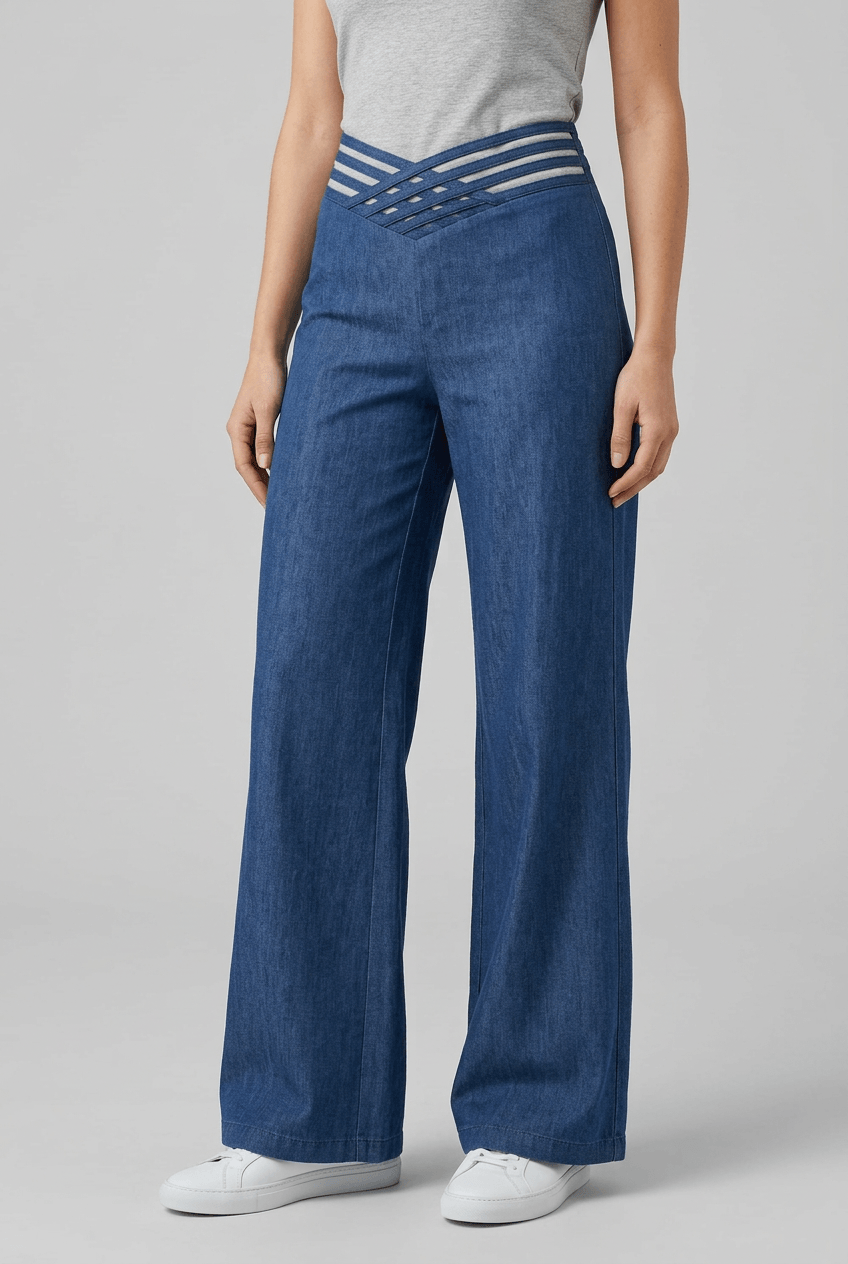 Women's High Rise Wide Leg Trousers | Crossover Cut Out Waist