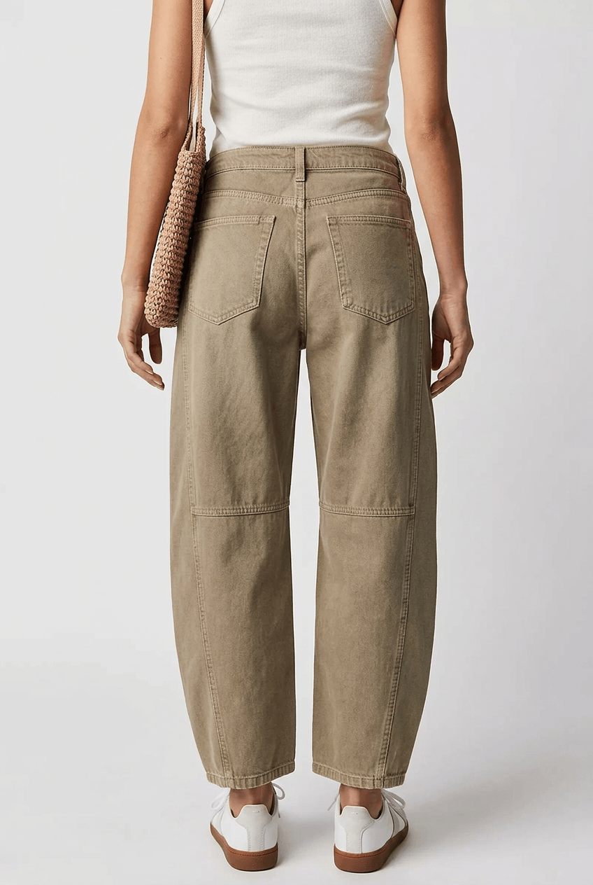 Women's High Waist Barrel Leg Jeans | Knee Stitch Detail