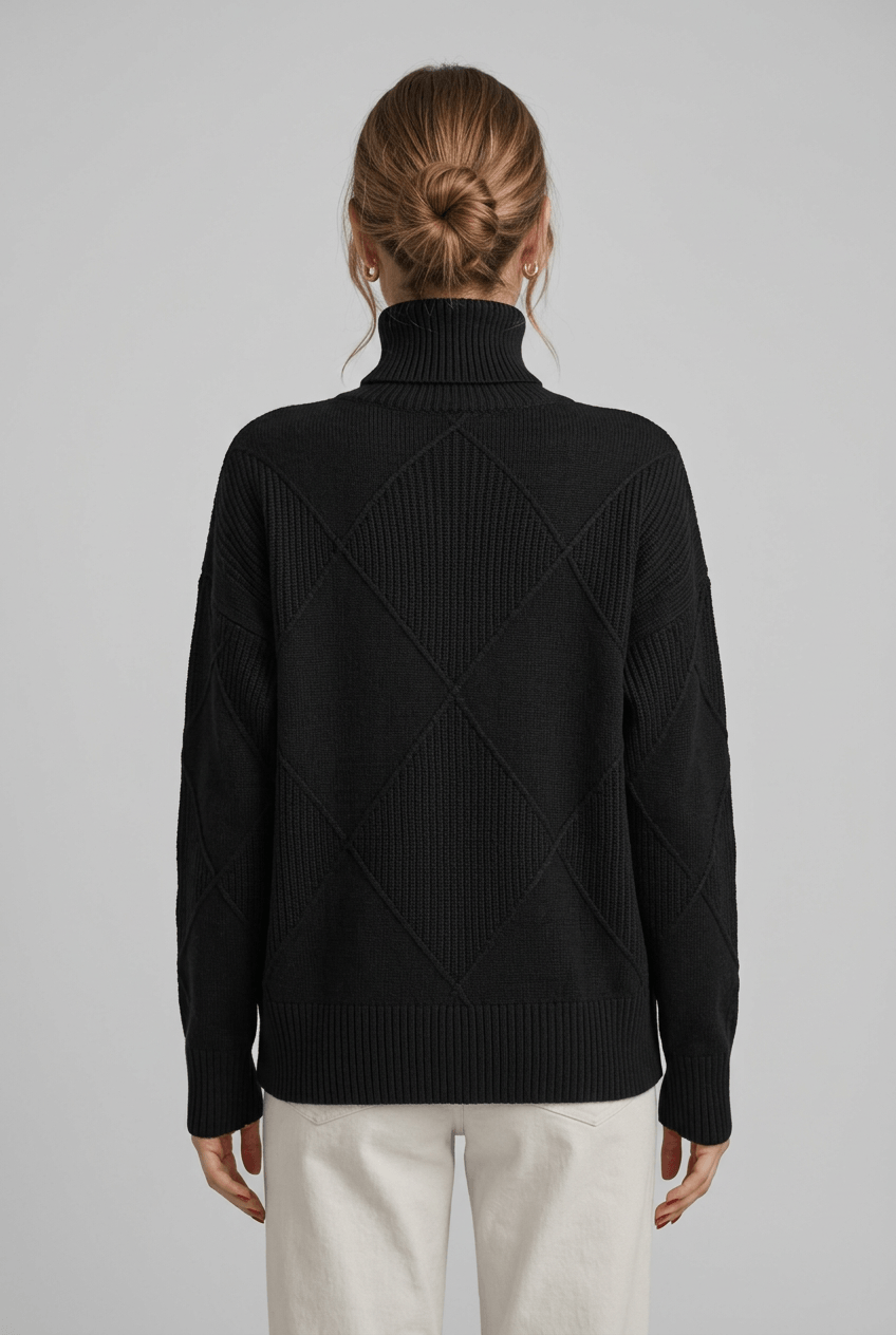 Women's Roll Neck Jumper | Textured Diamond Knit