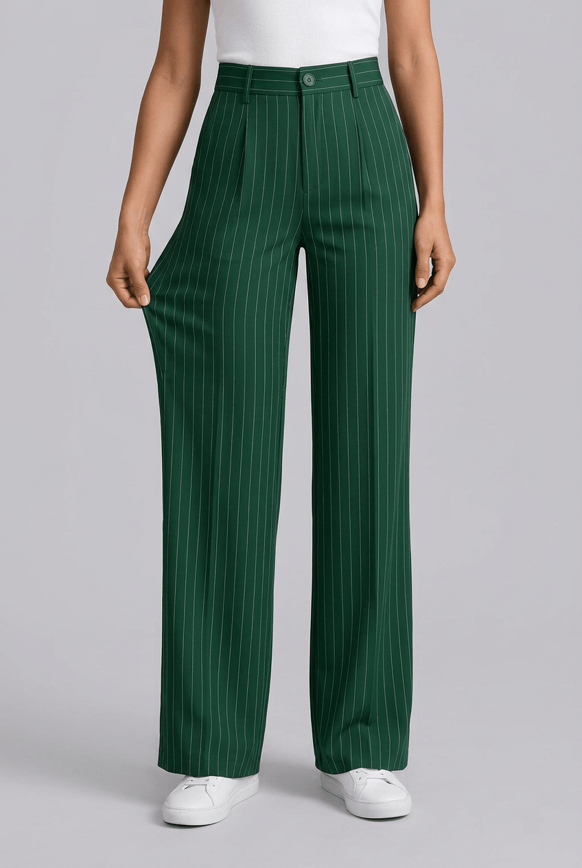 Women's Pinstripe Wide Leg Trousers | Tailored Pleat Front
