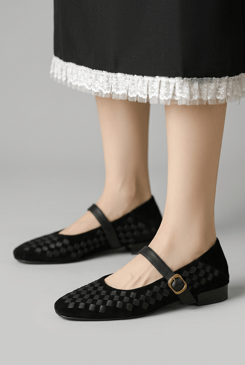 Women's Woven Mary Jane Shoes | Buckle Strap Round Toe