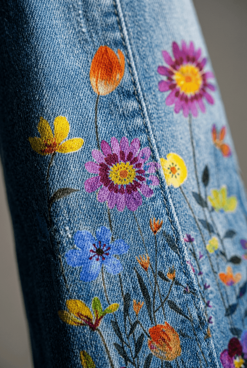 Women's Jeans with Flares | Floral Print
