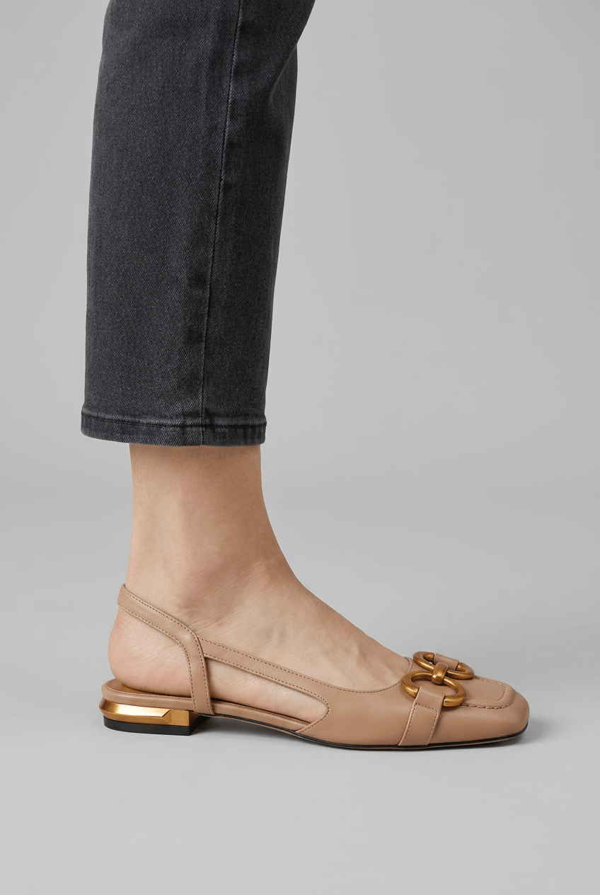 Women's Slingback Flats | Gold Buckle Detail