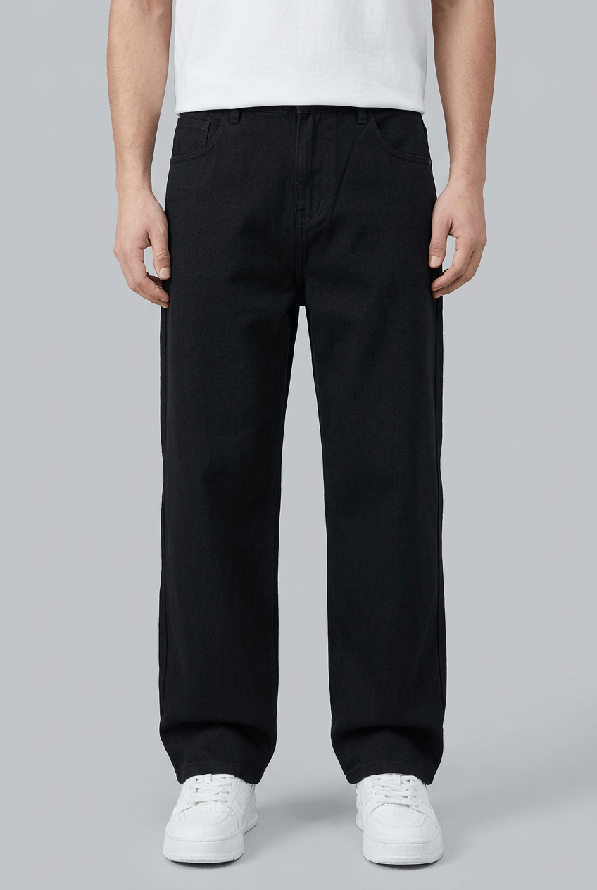 Men's Loose Fit Straight Leg Jeans | Stitched Front Pockets