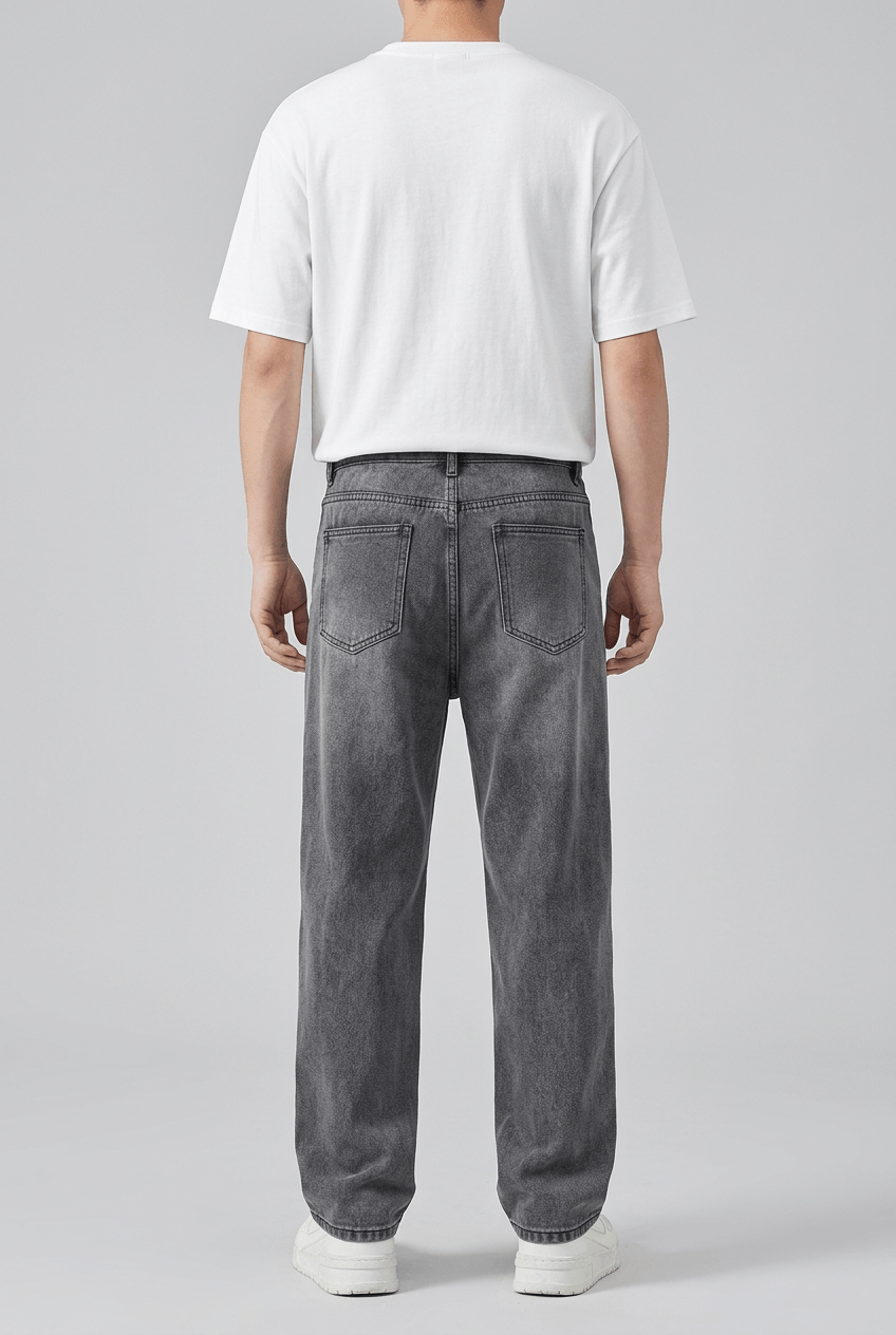 Men's Loose Fit Straight Leg Jeans | Stitched Front Pockets
