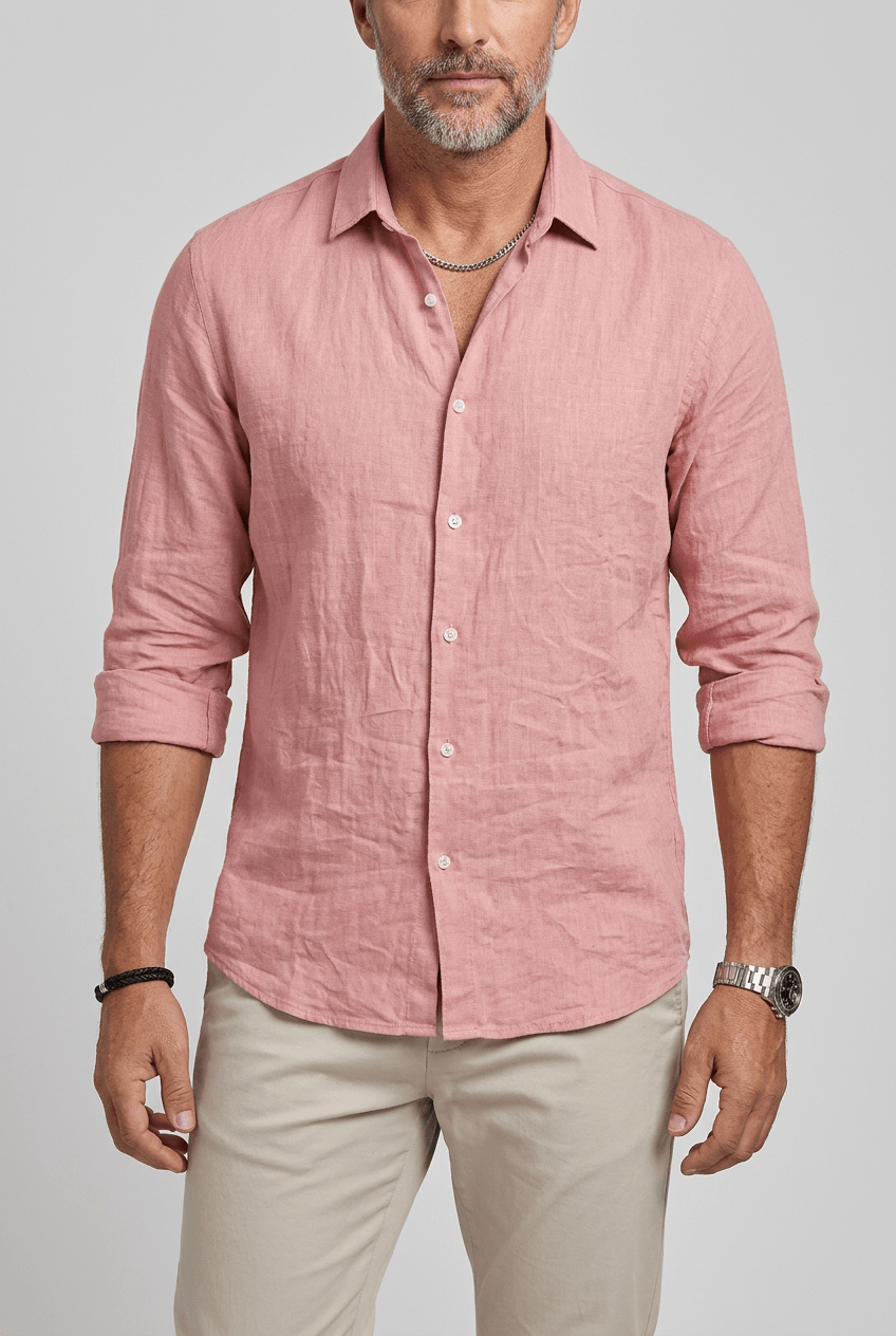 Men's Slim Fit Button-Up Shirt | Long Sleeves & Curved Hem