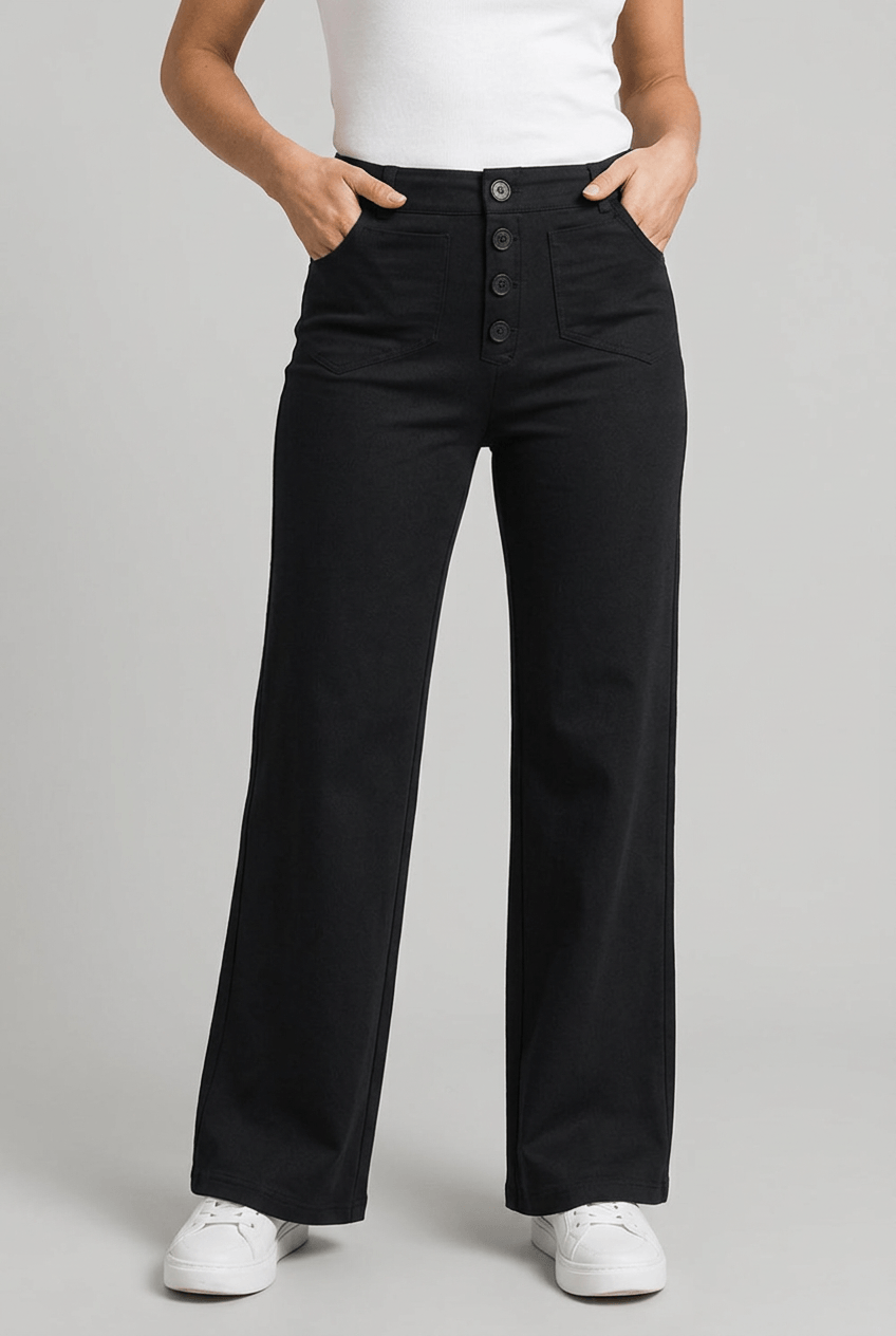Women's Wide Leg Trousers | High Waisted & Button Front