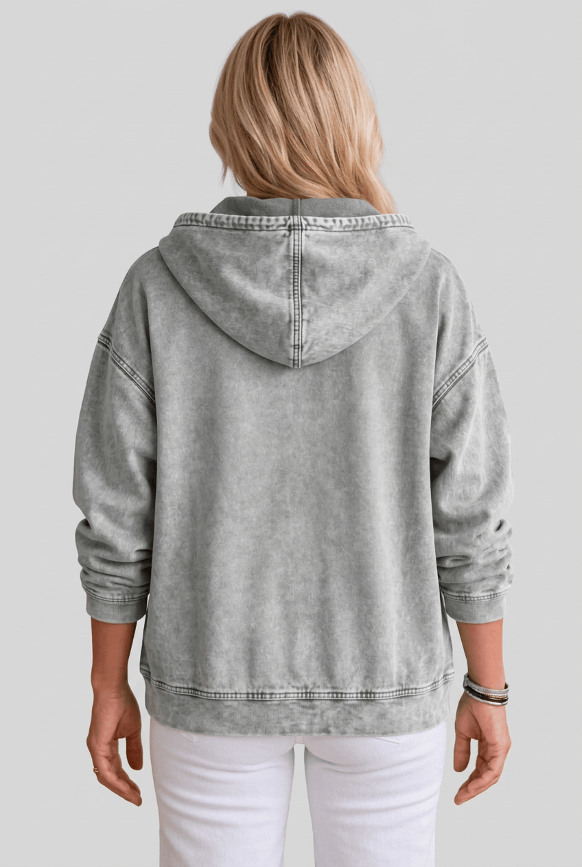 Women's Full Zip Washed Hoodie | Drawstring Hood