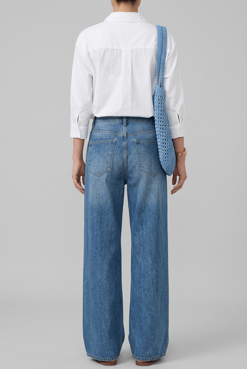 Women's Pleated Wide Leg Jeans | Tailored High Waist