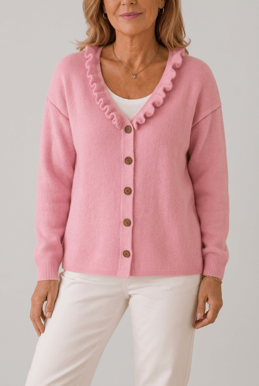 Women's Cardigan | Ruffle Collar & Button Front