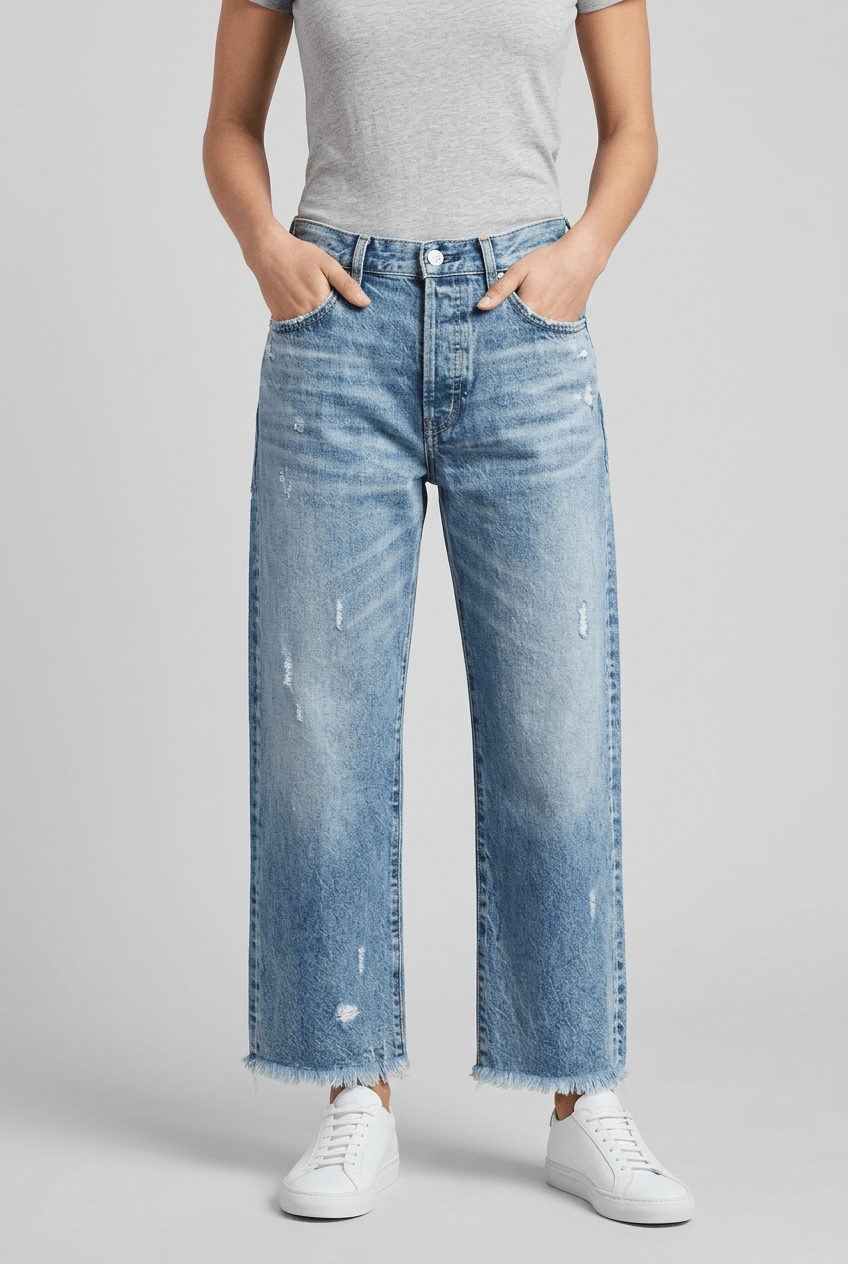Women's High Waist Straight Leg Jeans | Distressed & Frayed Hem