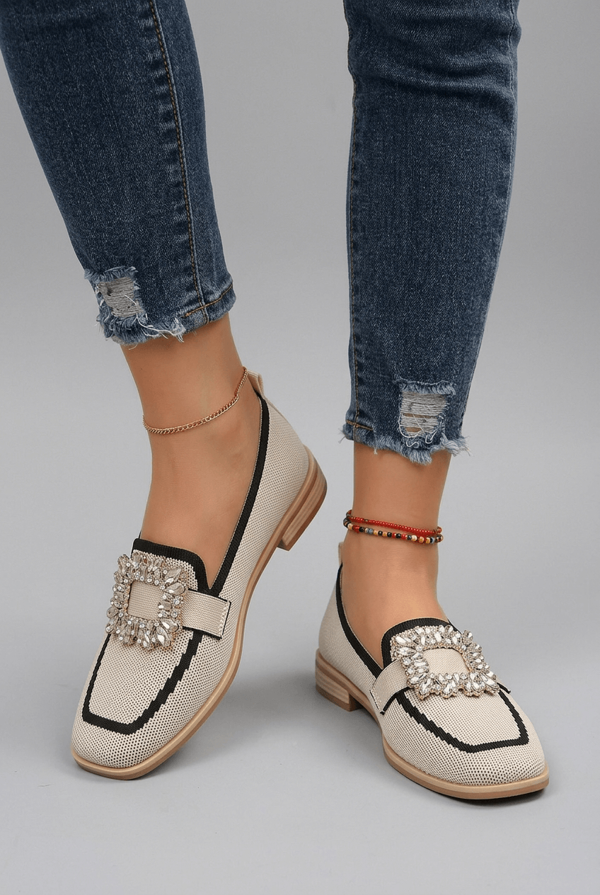 Women's Loafers | Embellished Crystal Buckle & Square Toe
