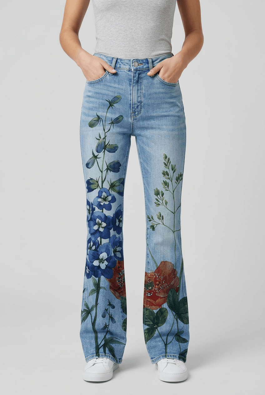 Women's Jeans with Flares | Floral Print