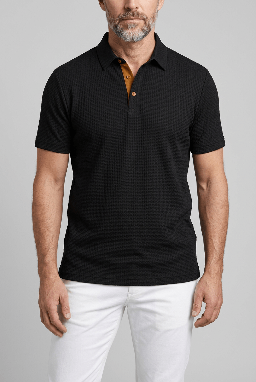 Men's Polo Shirt | Waffle Texture, Contrast Placket & Chest Pocket