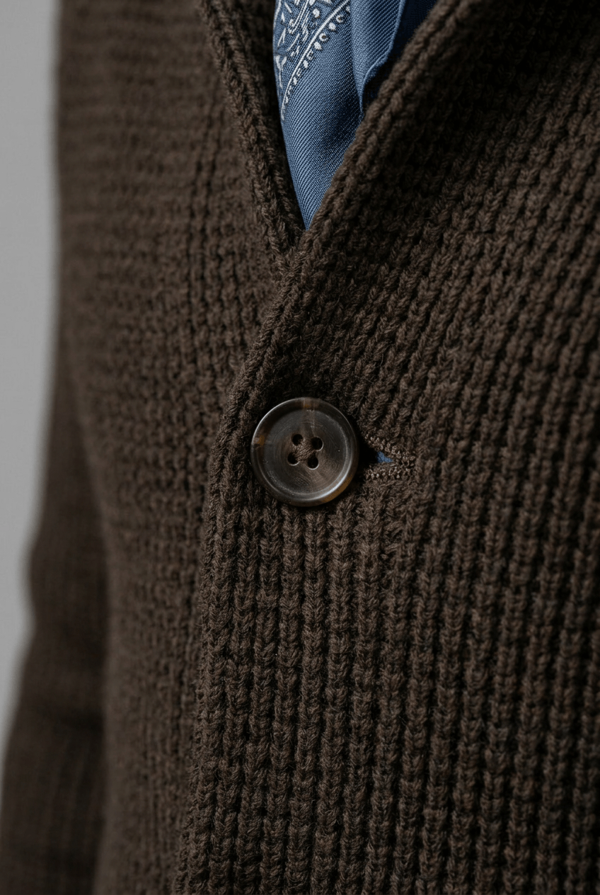 Knitted Cardigan for Men | Stand Collar & Button Front