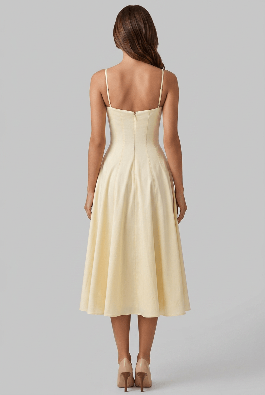 Women's Wedding Guest Dress Midi | Sweetheart Neck & A-Line Skirt