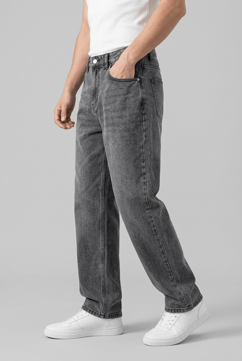 Men's Loose Fit Straight Leg Jeans | Stitched Front Pockets