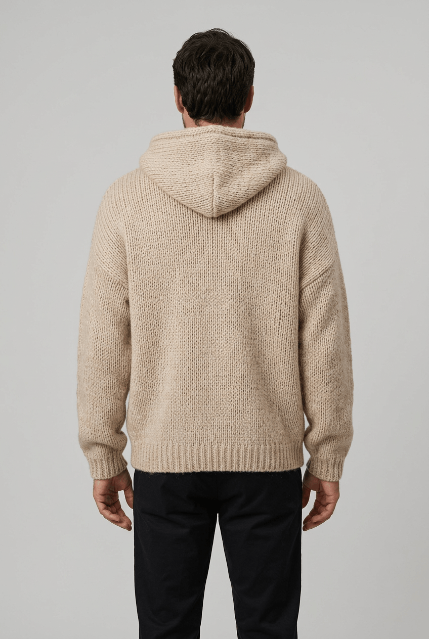 Men's Knitted Hoodie | Chunky Ribbed Pullover