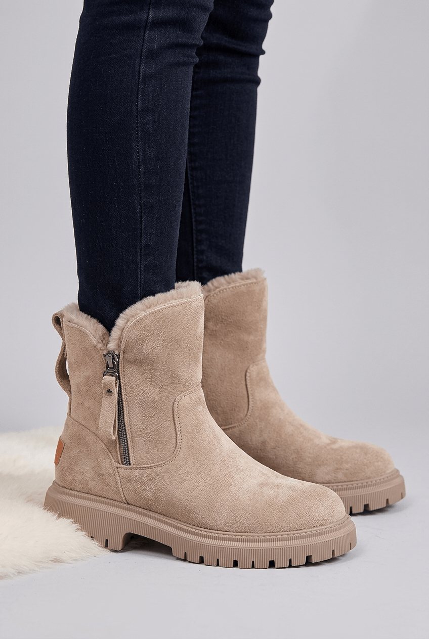 Women's Fur-Lined Boots | Side Zip & Treaded Sole