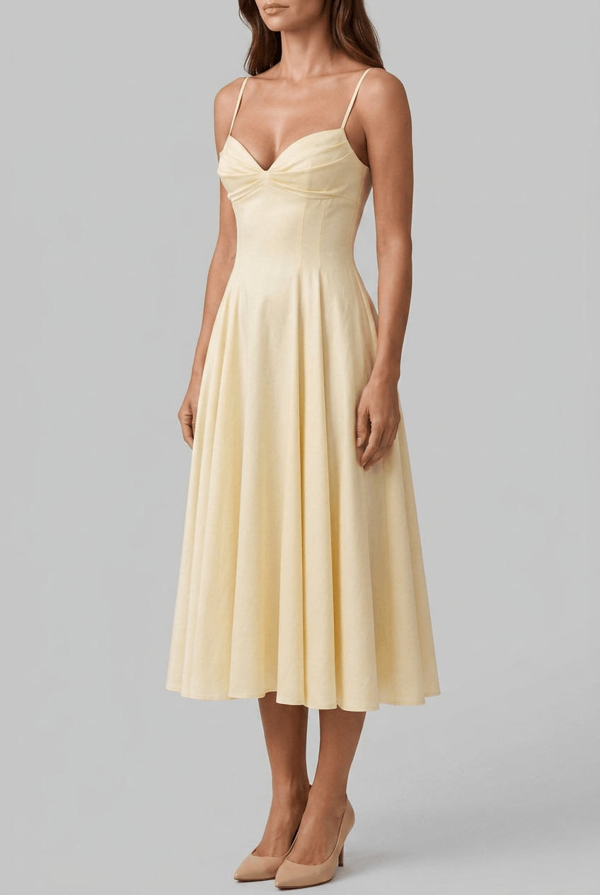 Women's Wedding Guest Dress Midi | Sweetheart Neck & A-Line Skirt