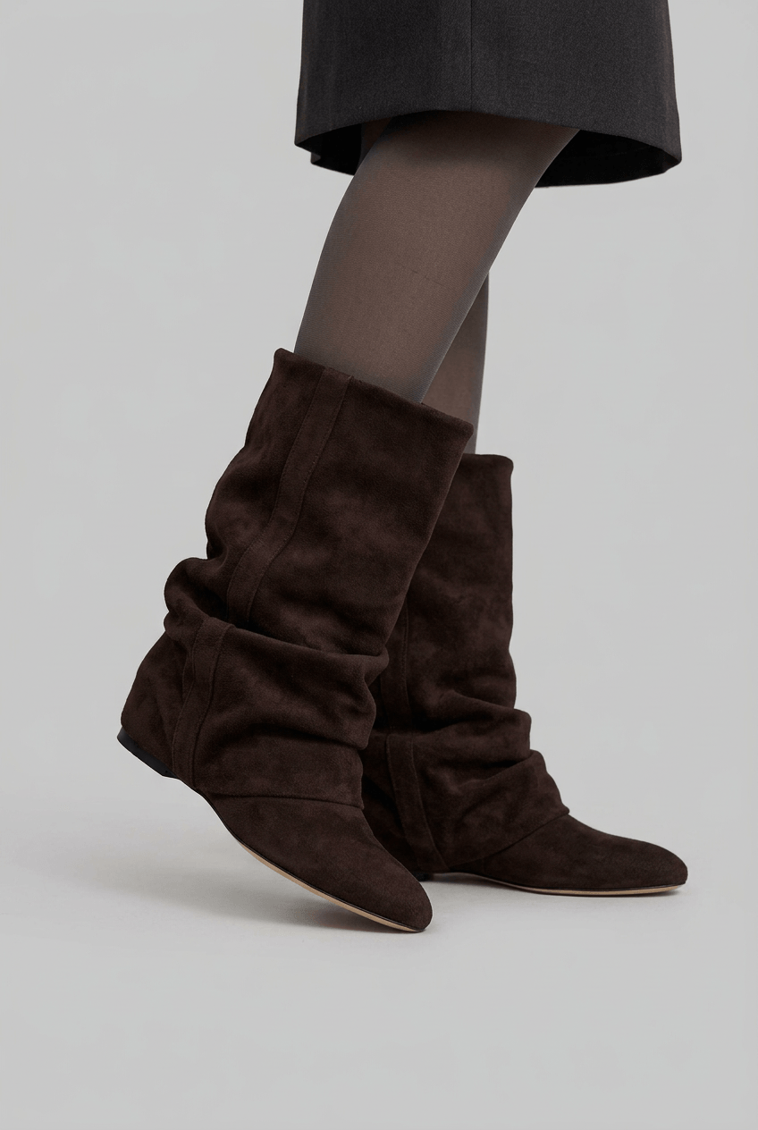 Women's Slouchy Knee High Boots | Round Toe & Hidden Heel
