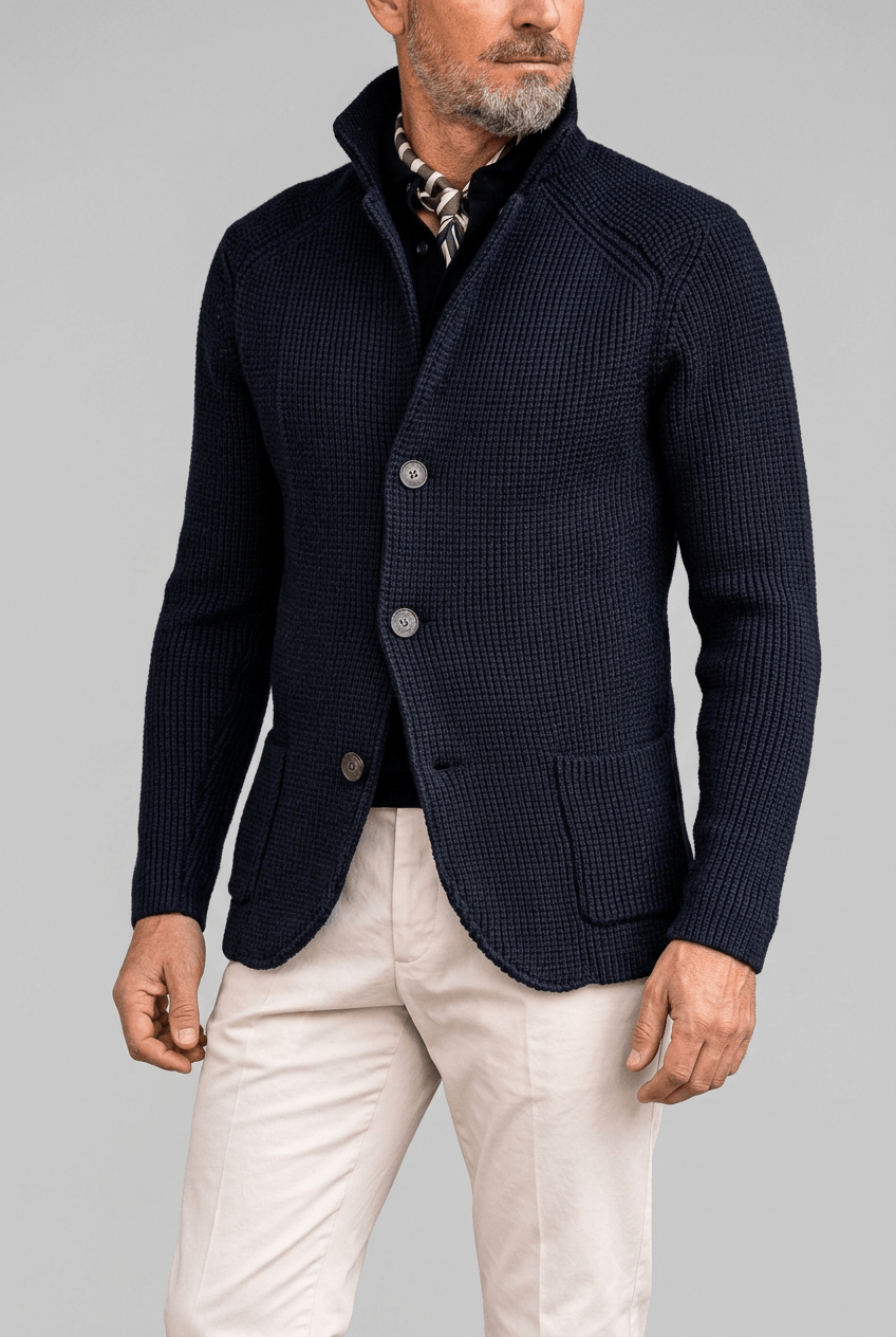 Men's Knitted Cardigan | Slim Fit & Stand Collar