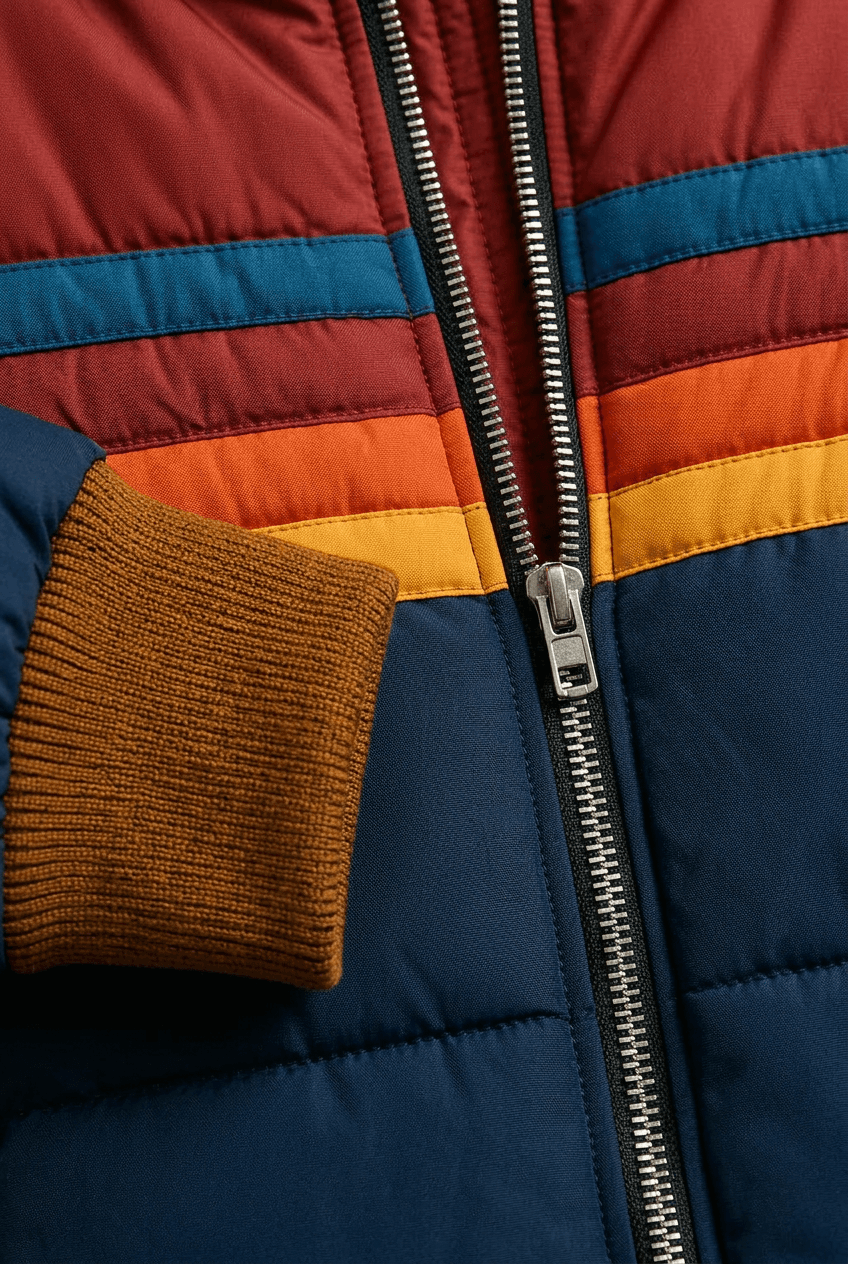 Women's Hooded Puffer Jacket | Colour Block Stripe