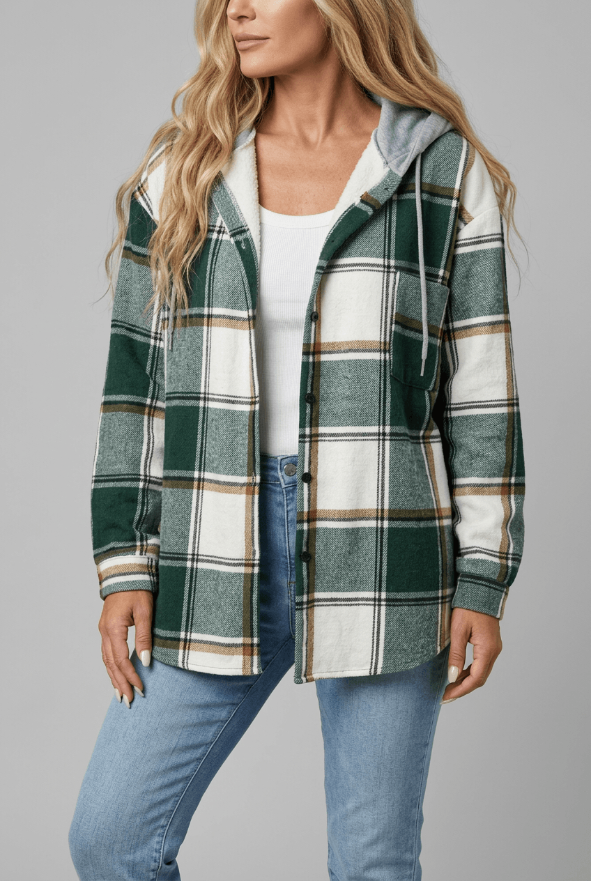 Women's Oversized Hooded Flannel Shirt Jacket | Button Front