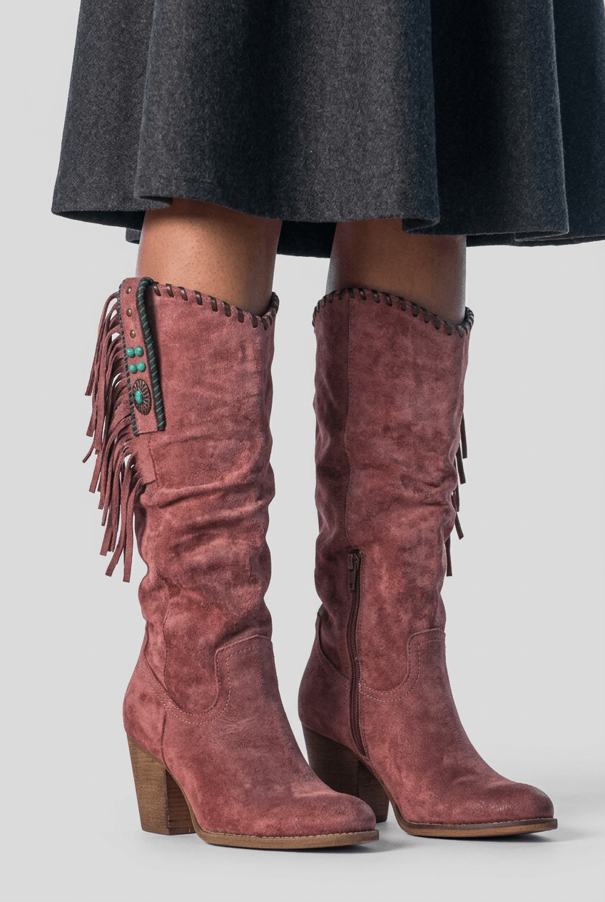 Women's Cowboy Boots | Fringe Trim & Side Zip