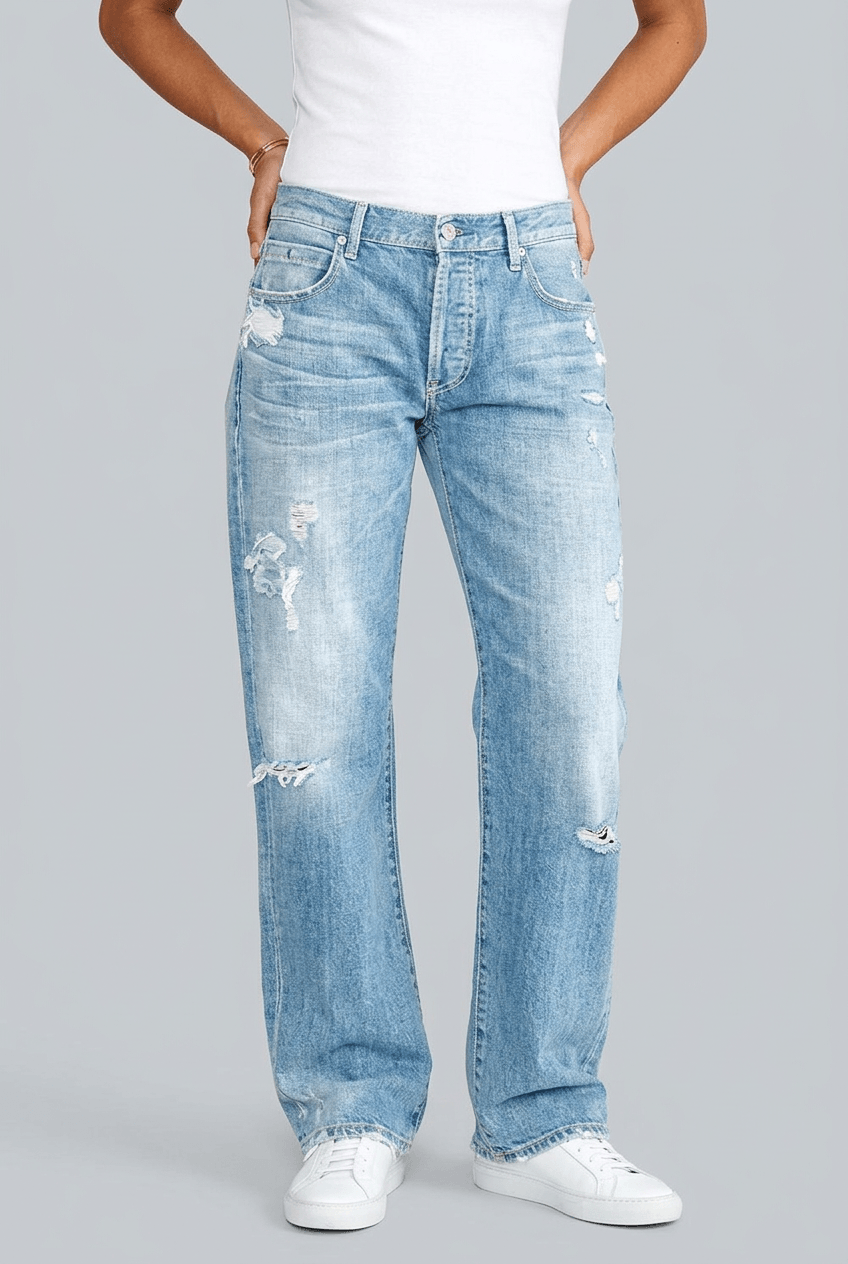 Women's Low-Rise Wide Leg Jeans | Distressed & Frayed Hem